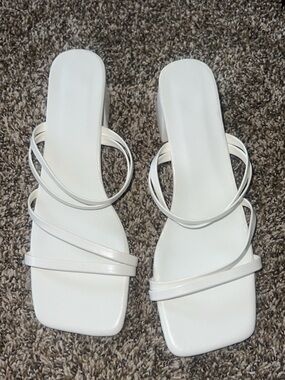 White Strappy Block Heel Sandals for Women